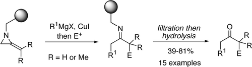 Solid-Phase, Multicomponent Reactions of Methyleneaziridines:  Synthesis of 1,3-Disubstituted Propanones