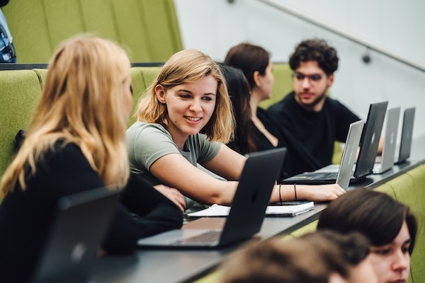 Students in a lecture theatre.