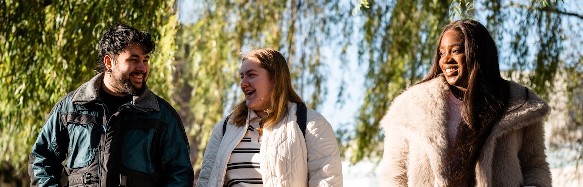 Students walking around campus.