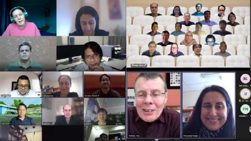 a collage of screenshots from various virtual workshops featuring smiling and thoughtful participants in discussion