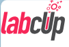 LabCup Logo with red lettering for l, a and b and black lettering with c, u, p. The U is a capital letters with a test tube and bubbles coming out of the top.