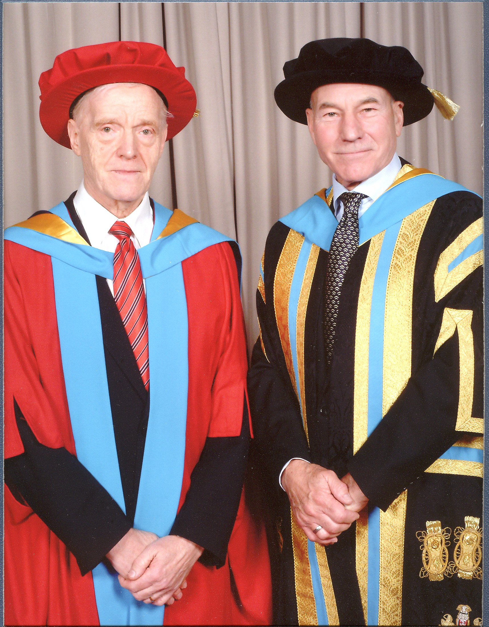 Accepting award of an honorary D Sc. from the University of Huddersfield when Patrick Stewart was Chancellor