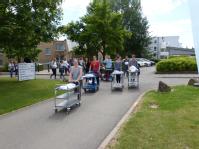 Moving trolleys and volunteers across campus