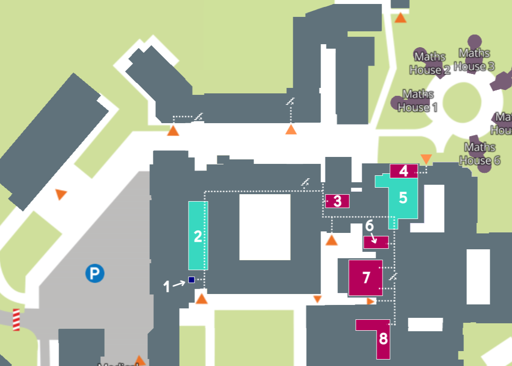 A map of important rooms on the ground floor of Gibbet Hill campus