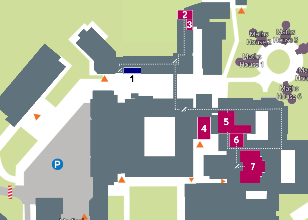 A map of important rooms on the first floor of Gibbet Hill campus