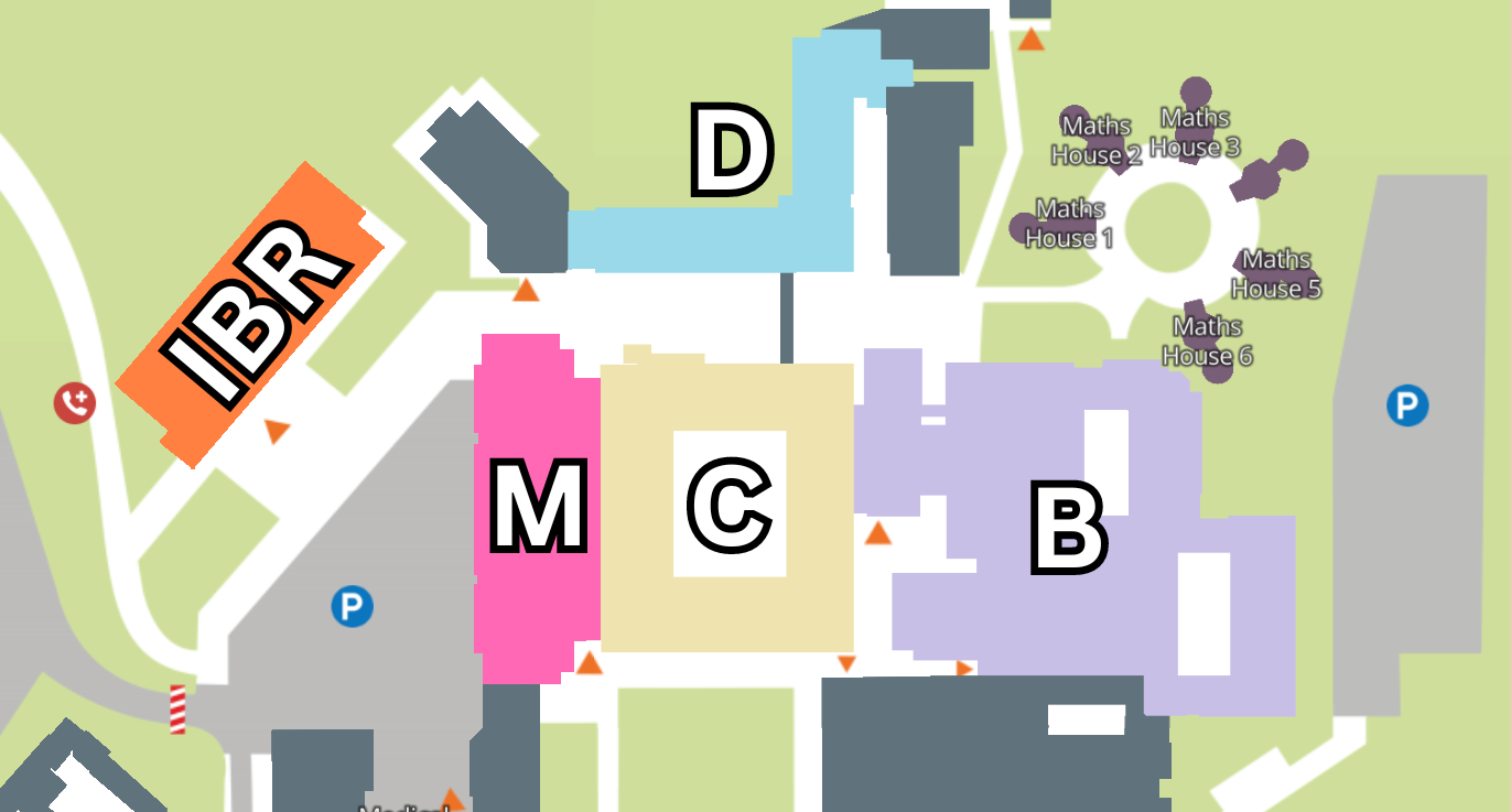 A block map of Gibbet Hill campus featuring room symbols