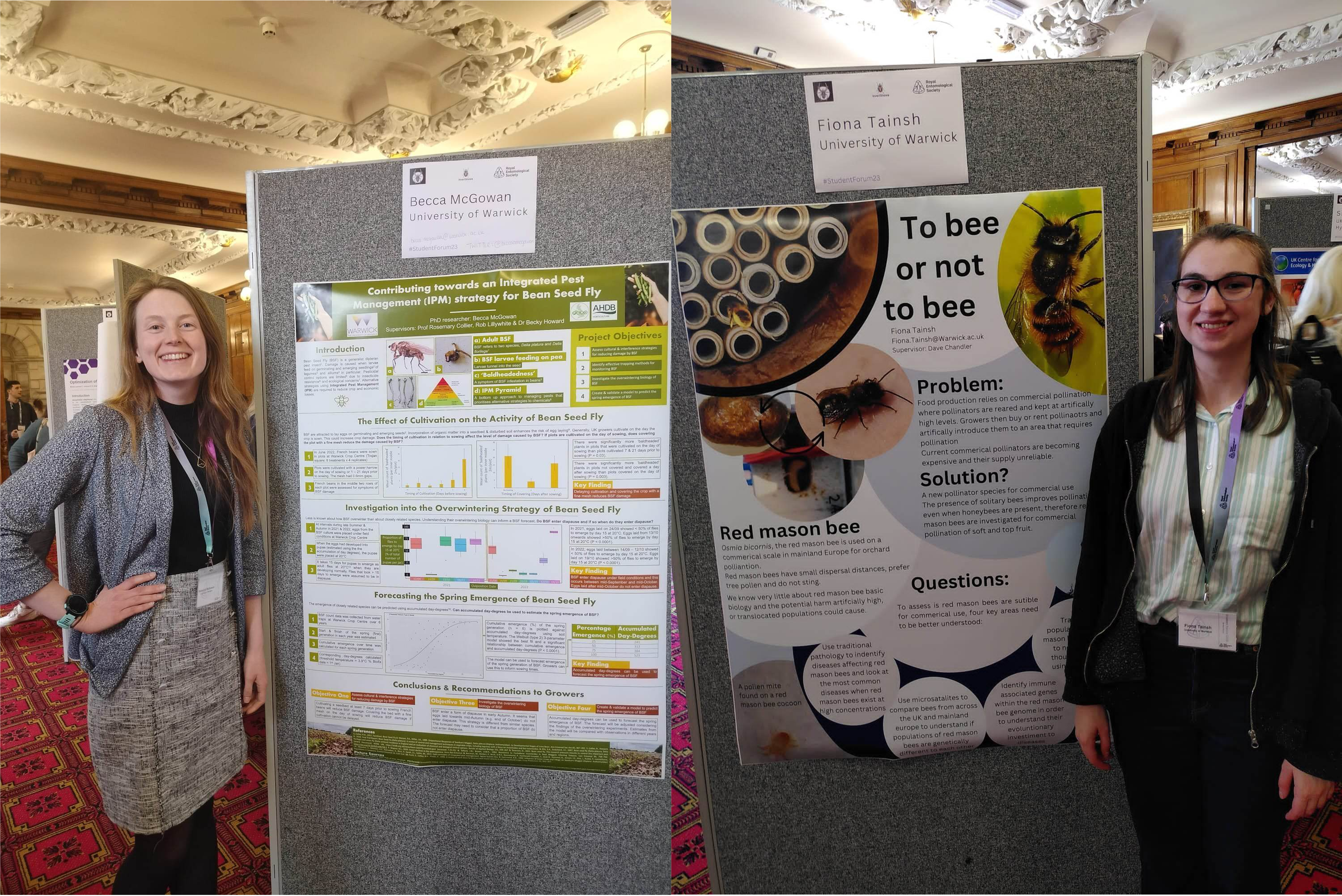 Becca McGowan and Fiona Tainsh presenting posters on their PhD research