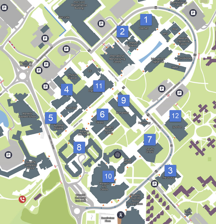 campus map with buildings highlighted