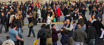 A typical busy London square. The pattern and structure of social networks have important implications for the spread and control of human infectious diseases.