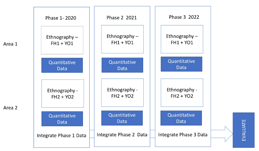 Three phases of data collection (2020, 2021, 2022) in two areas