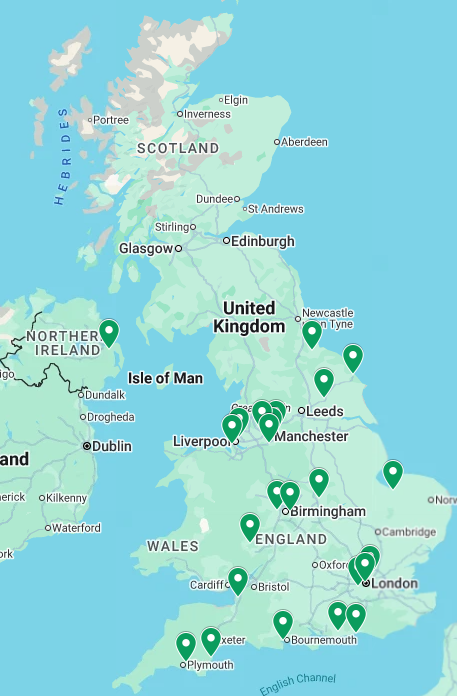 uk map showing sites open to protect airways trial