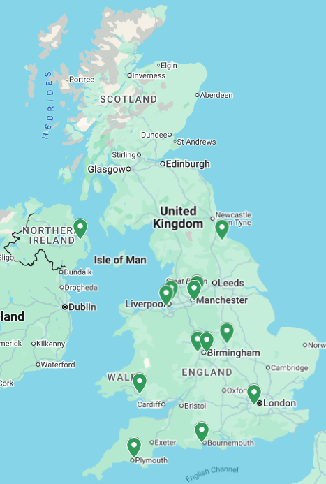 uk map showing sites open to protect airways trial