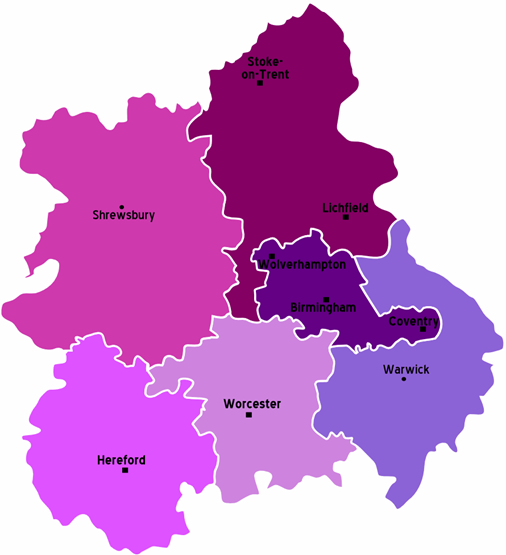 map of West Midlands