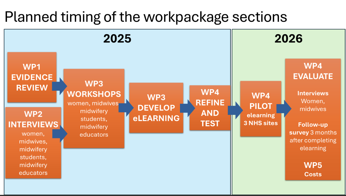 Planned timing of the work package sections