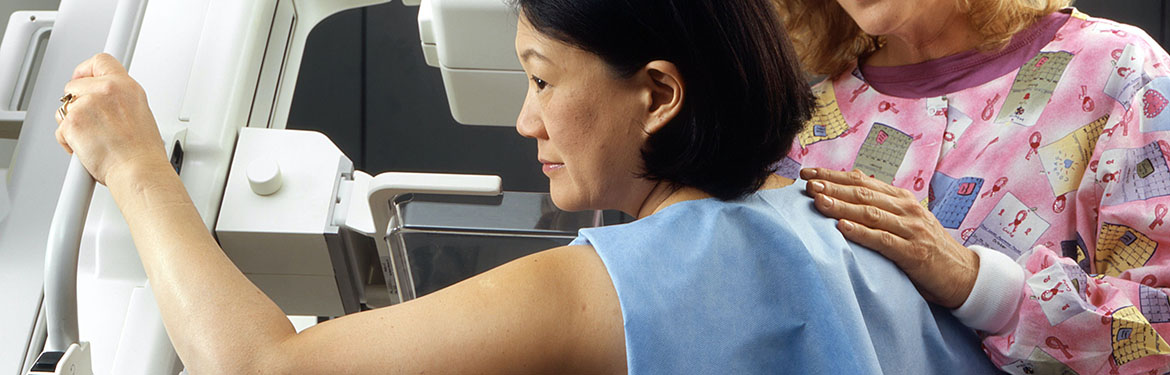 Woman having a mammogram
