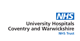 University Hospitals Coventry and Warwickshire NHS Trust logo with NHS branding and institutional name.