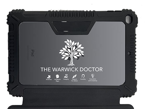 WMS iPad cover with Warwick Doctor graphic