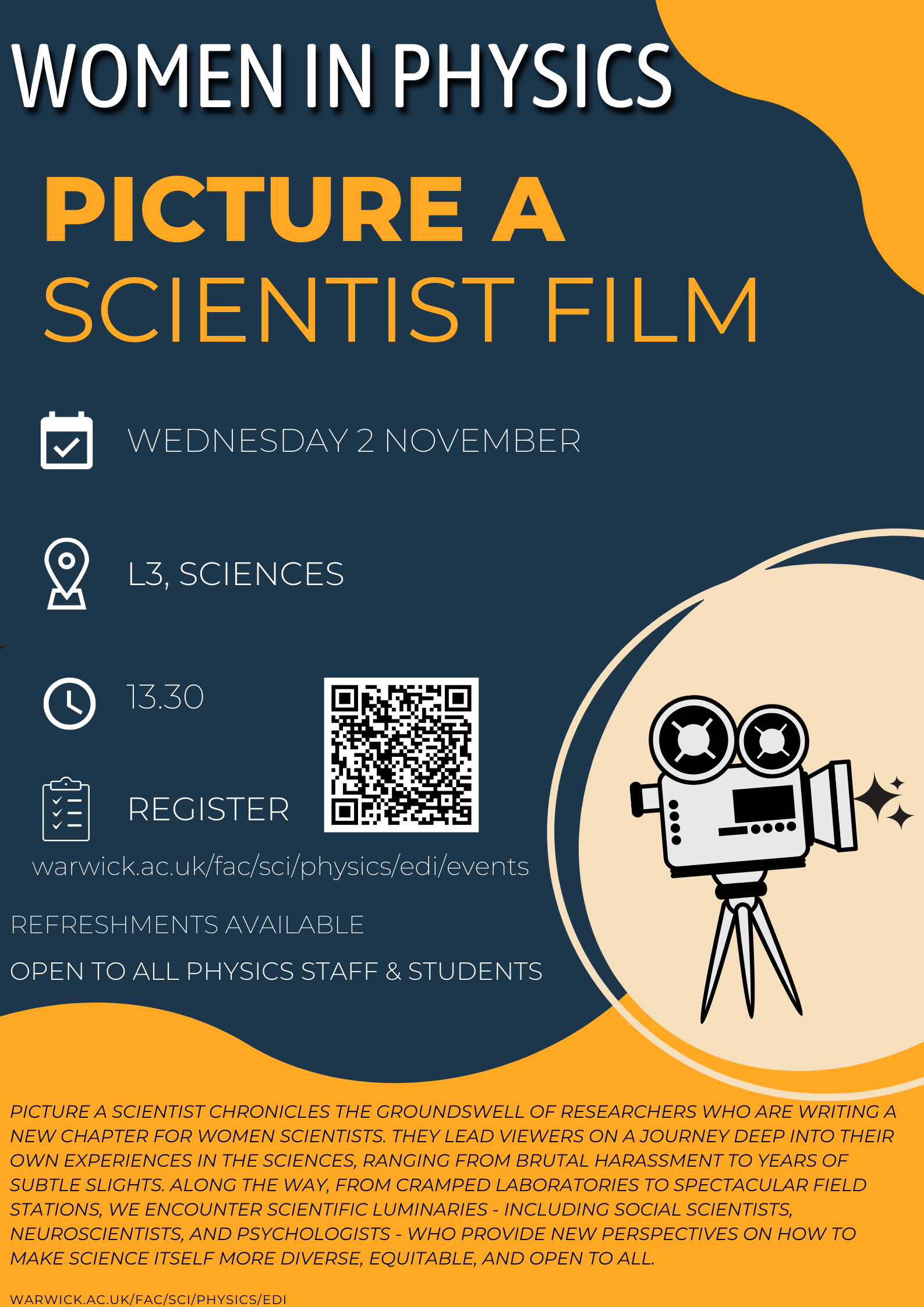 Picture a Scientist Film poster. 2 November, 1.30pm, Room L3