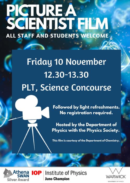Picture a Scientist poster, Friday 10 November, 12.30-1.30pm, PLT Science Concourse. Followed by light refreshments, no registration required