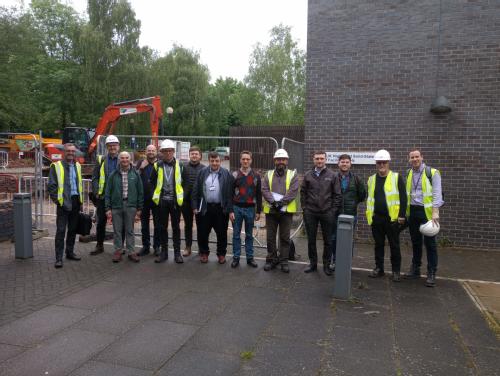 Pictured is Professor Steven P. Brown and Dr Andy Howes from the Department of Physics, together with the construction team from the University Estates team as well as Deeley Construction, Quantem and CPW. 