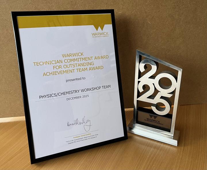 Image shows certificate of the award