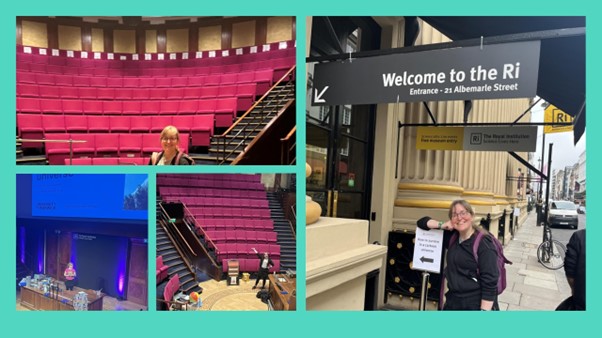 Images of Rachel presenting at the Royal Institution