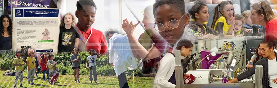 Various images of students interacting with physics activities