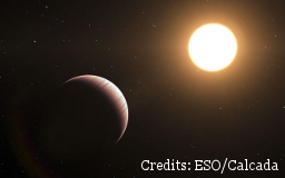 Artist image of exoplanet tau Bootis b, with link to the ESO press release
