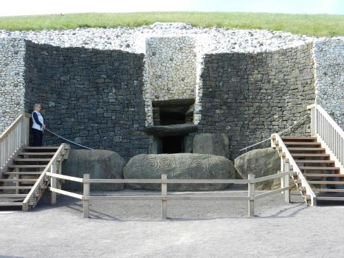 The entrance to Newgrange Passage Tomb. Above the doorway is the Roof Box, through which the light of the winter solstice sunrise passes