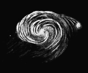 Sketch of the whirlpool galaxy, with clearly evident spiral features
