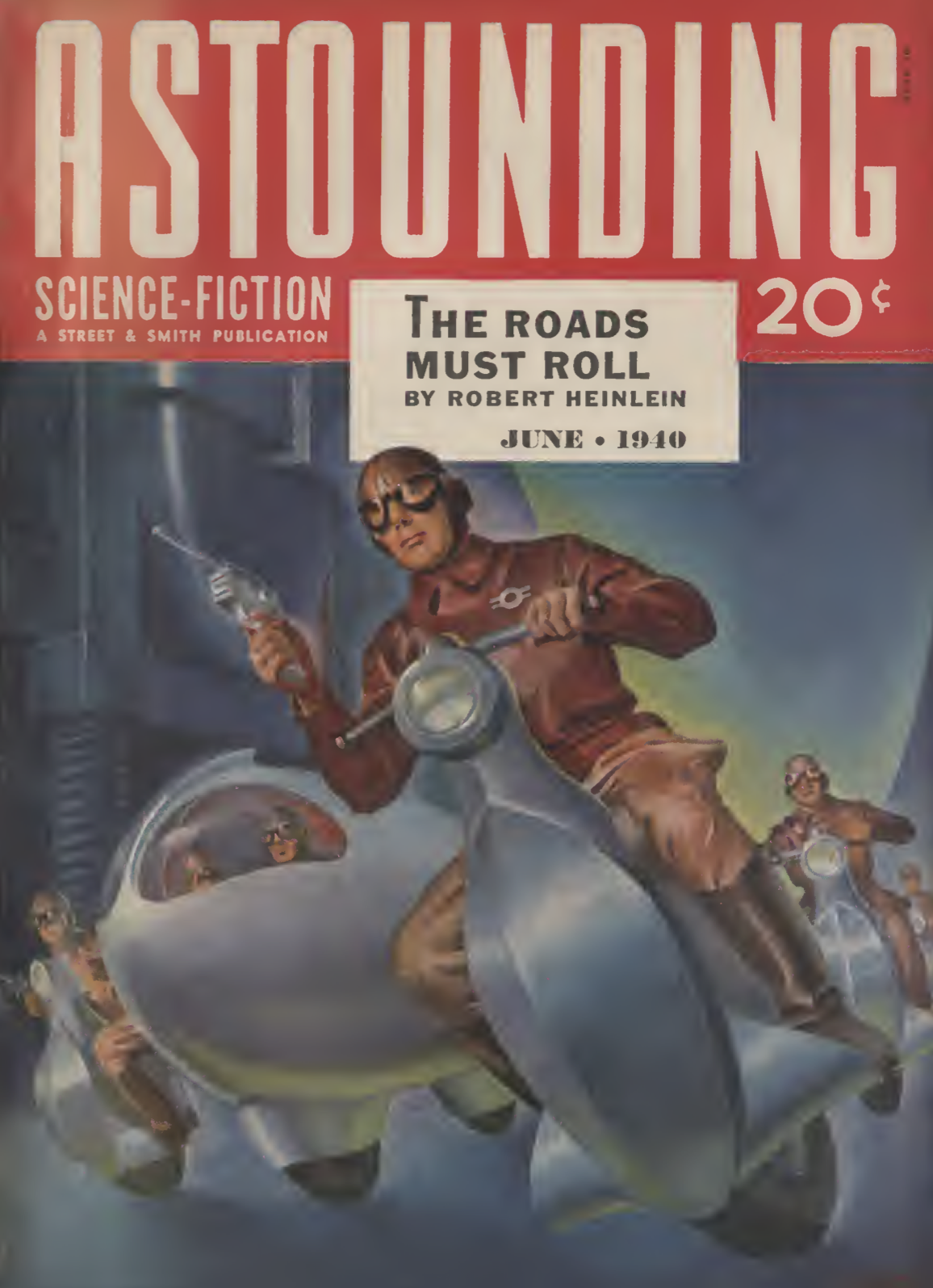 Cover image for Astounding magazine, June 1950, featuring The Roads Must Roll. source: archive.org