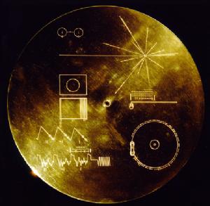 Voyager's golden disk, showing a pulsar map in the upper right.
