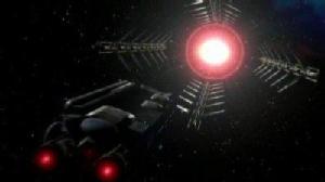 A ship entering a jumpgate, with associated navigation point, from Babylon 5 episode A Distant Star.
