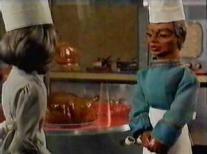 Grandma Tracy and Kyrano discuss atomic cooking in Thunderbirds episode Give or Take a Million