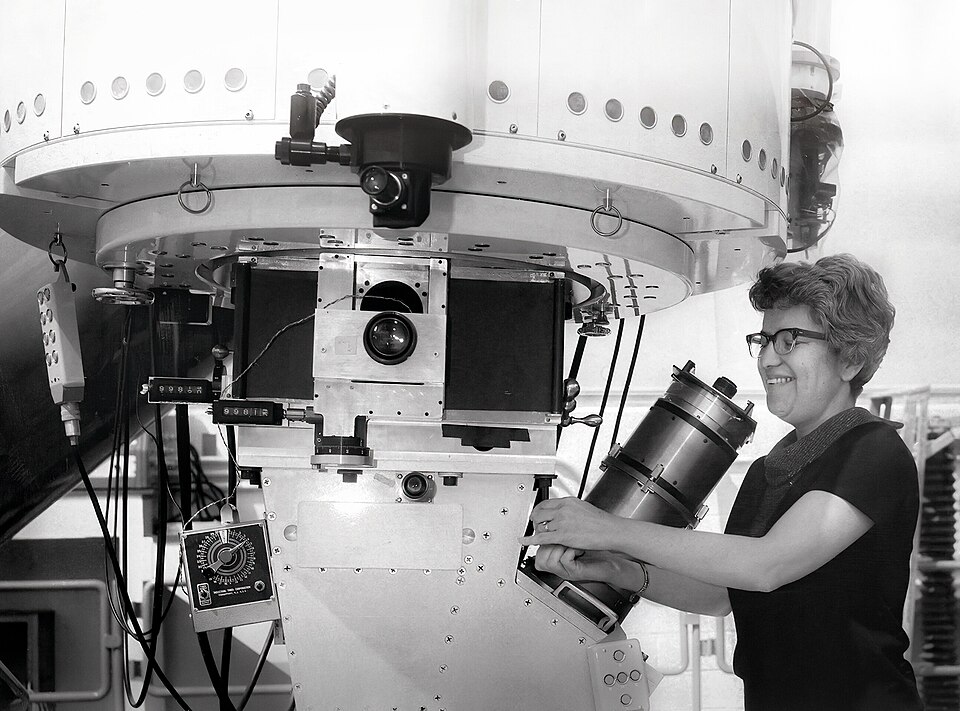Vera Rubin at work in the 1970s, from wikipedia. Source: KPNO/NOIRLab/NSF/AURA, CC BY 4.0 <https://creativecommons.org/licenses/by/4.0>, via Wikimedia Commons