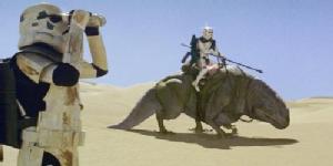 The reptilian dewback on desert world Tatooine in Star Wars