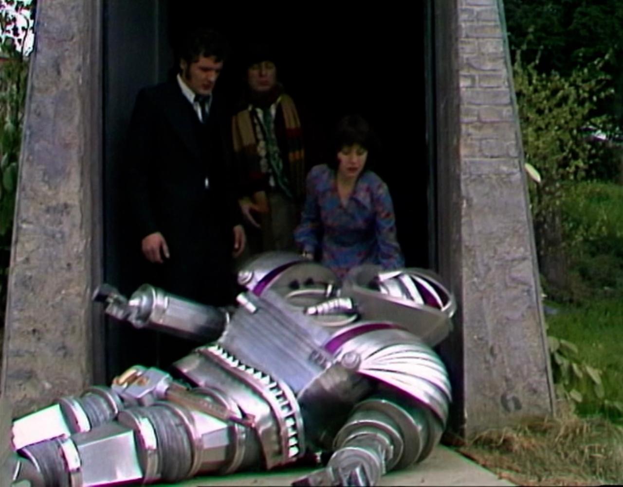 The K1 Robot is crippled after killing its creator. Image: BBC iPlayer.