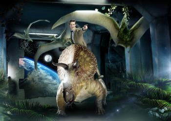 Publicity image showing Matt Smith as the Eleventh Doctor in Dinosaurs on a Spaceship