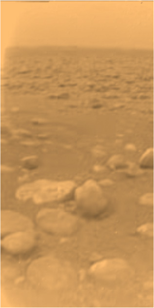 Image of the surface of Titan from the Huygens lander. Image: ESA/NASA/JPL/University of Arizona