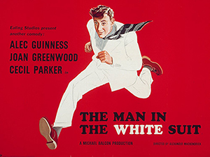 Film poster for The Man in the White Suit. Artists: Sydney John Woods and Alfred Reginald Thomson (source:wikipedia)