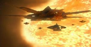 Image of spaceships in front of exploding sun from Stargate SG-1 episode Exodus
