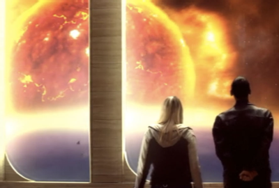 Rose and the Doctor watch the Sun evolve in The End of the World