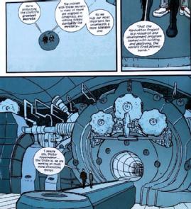 Three panels from The Manhattan Projects by Hickman and Pitarra showing Oppenheimer being introduced to the projects by General Groves.