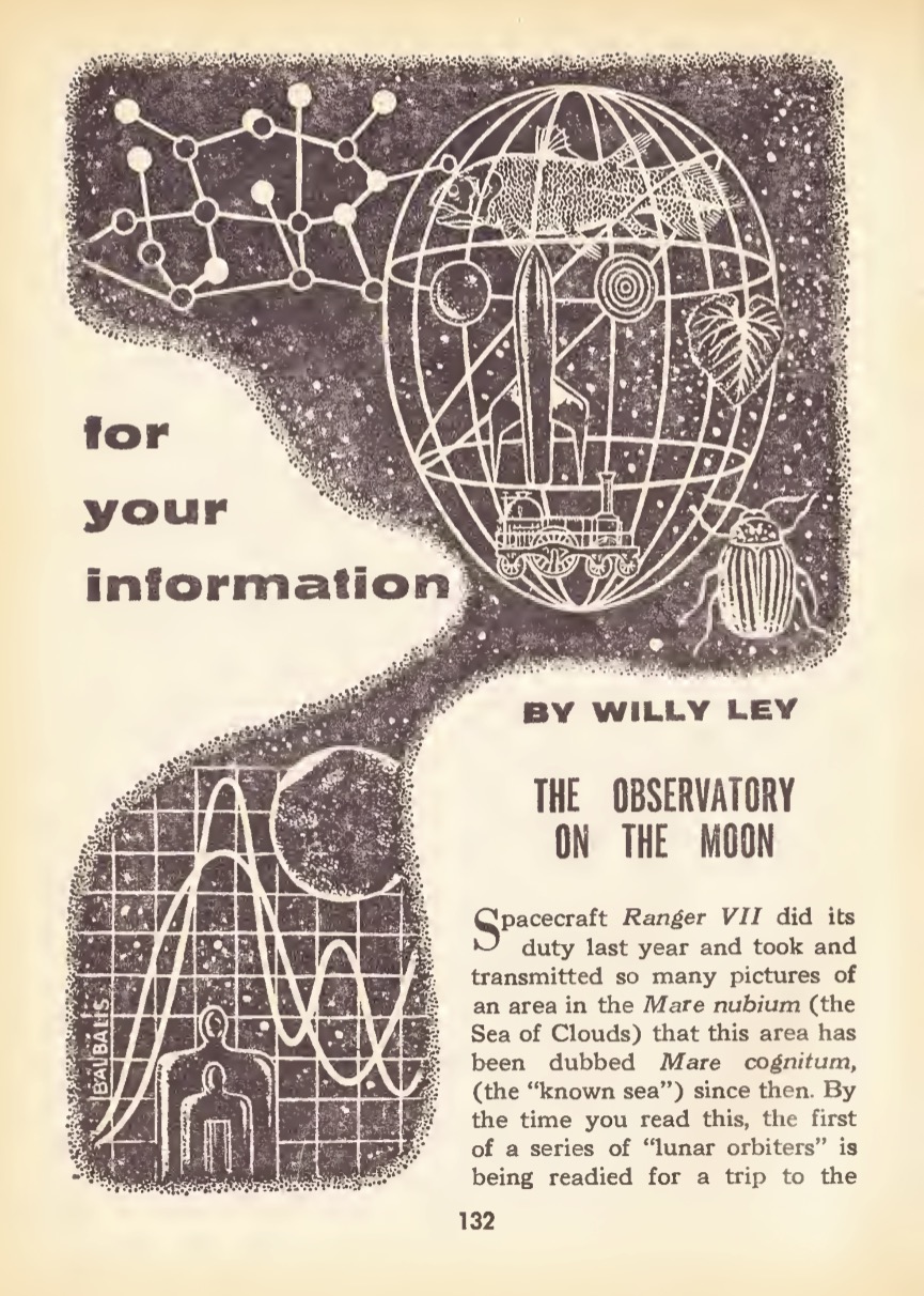 The start of Willy Ley's article on The Observatory on the Moon. Galaxy magazine, June 1965. source: archive.org