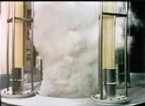 Smoke billows from the drill head of Doctor Who's project Inferno