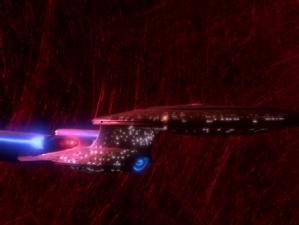 The Enterprise in the neutron star nebula, in Star Trek: The Next Generation - Imaginary Friend.