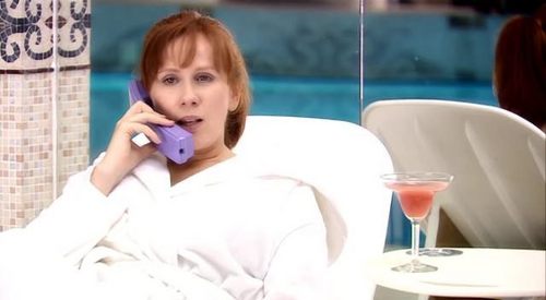 Companion Donna enjoys the luxury spa on the planet Midnight in Doctor Who. source: BBC