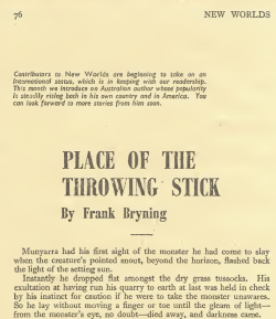 Opening of Place of the Throwing Stick, from New Worlds, March 1956