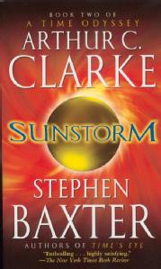 Book cover of Sunstorm by Clarke, Del Ray 2005 edition. source: isfdb
