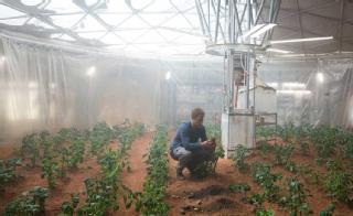 Witney grows potatoes inside the habitation module in the Martian
